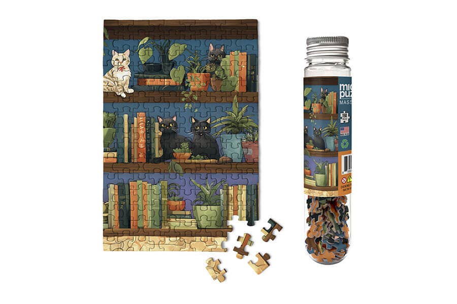 Micro Puzzles - Cat Tales - Library books bookcase plants garden puzzle