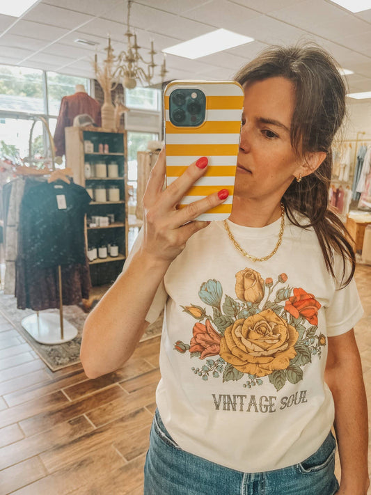 Amy Anne Apparel Inc - Vintage Soul Floral Retro Graphic Tees Botanical Women's Tee