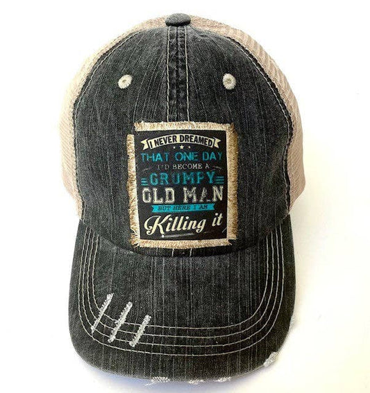 Jana's Flannels - GRUMPY OLD MAN DISTRESSED TRUCKER HAT