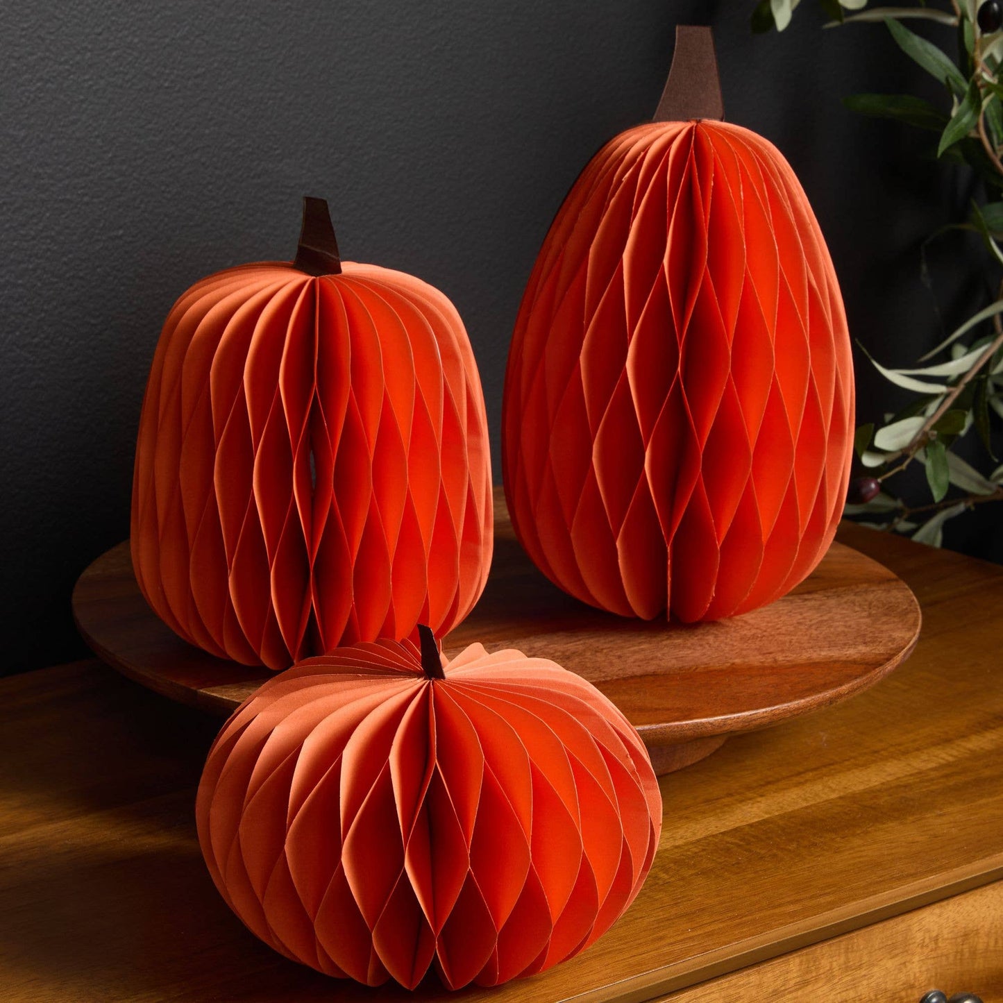 Your Heart's Content - Honeycomb Pumpkin Autumn Shelf Sitter, Halloween Table, Cat