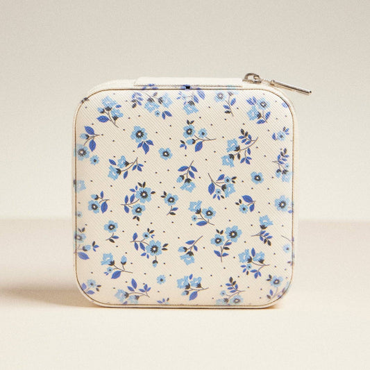 Lilla Haven - Blue Flower Pattern Jewelry Box -Travel Size