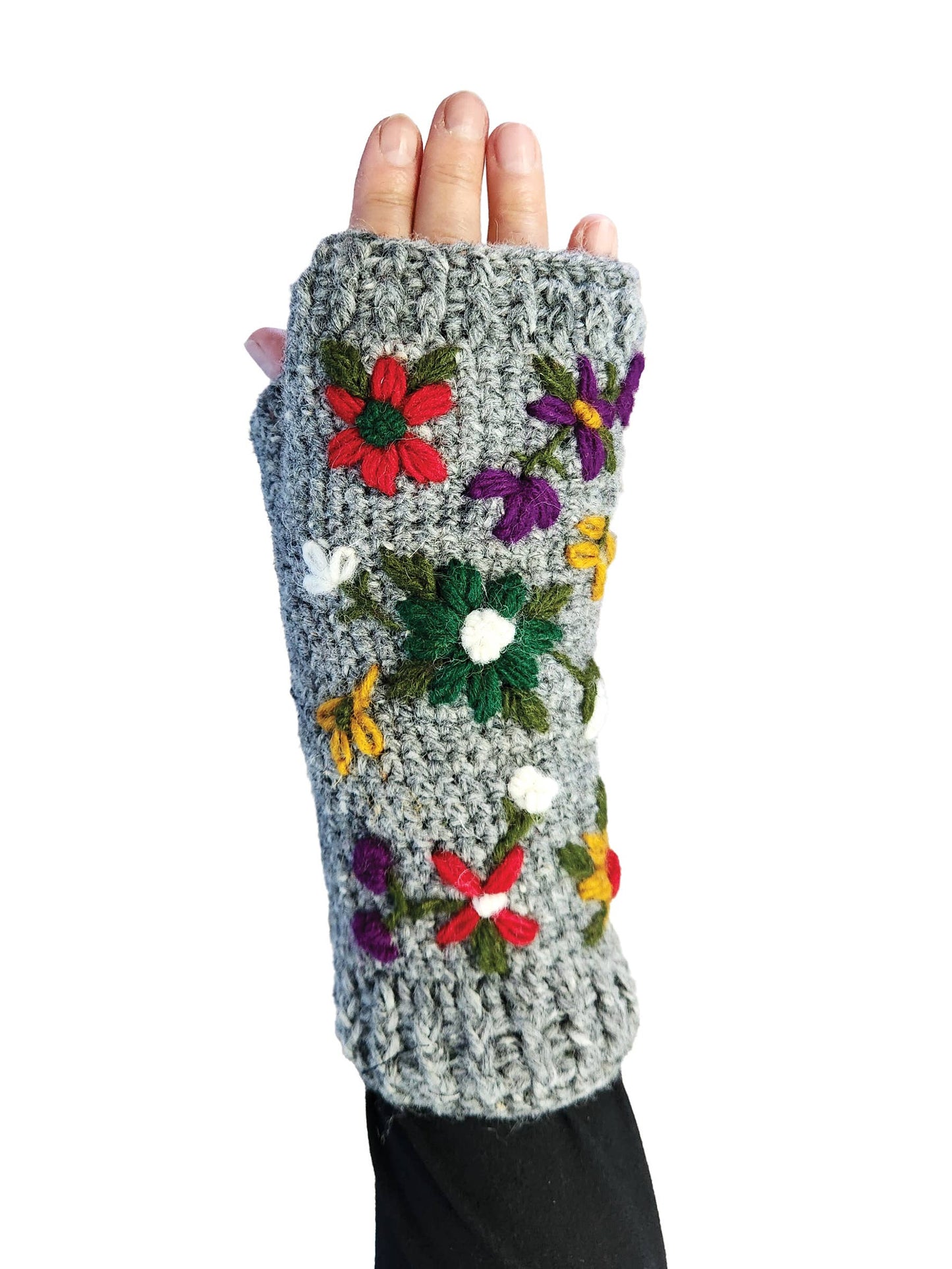 Yak & Yeti - Handmade Knit Fingerless Floral Gloves