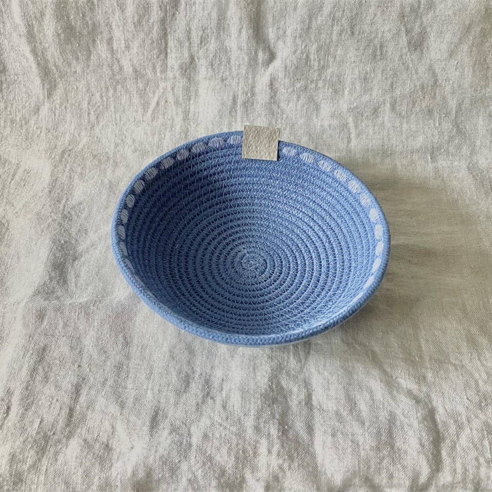 Artwork by Sandra Naufal - Blue Trinket Rope Bowl with Decorative Stitching