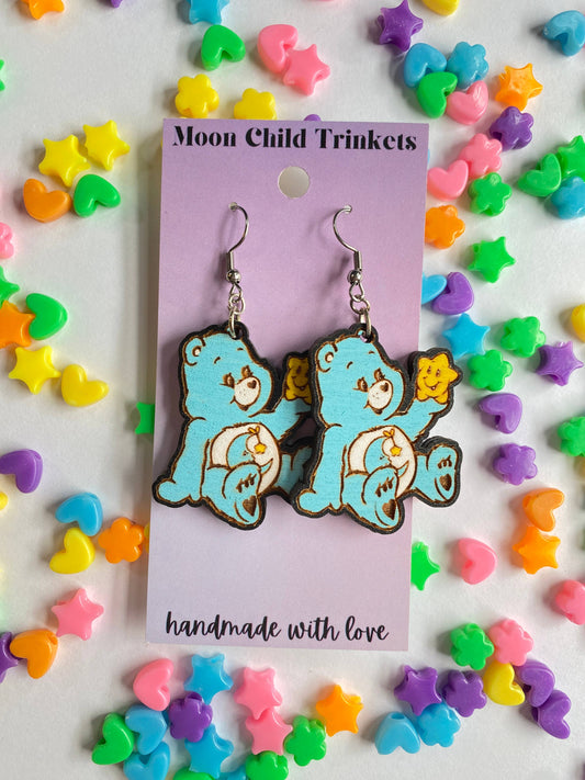 Moon Child Trinkets - Bedtime Bear Hand Painted Wood Dangle Earrings