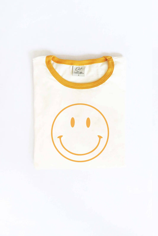Oat Collective- Smiley Ringer Graphic T-Shirt