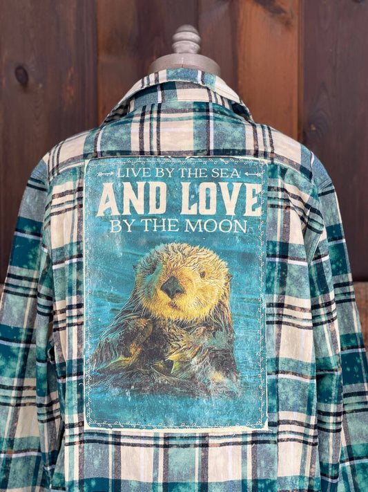 Angry Minnow Clothing Co - SEA OTTER Art Flannel- Distressed Siesta key Plaid