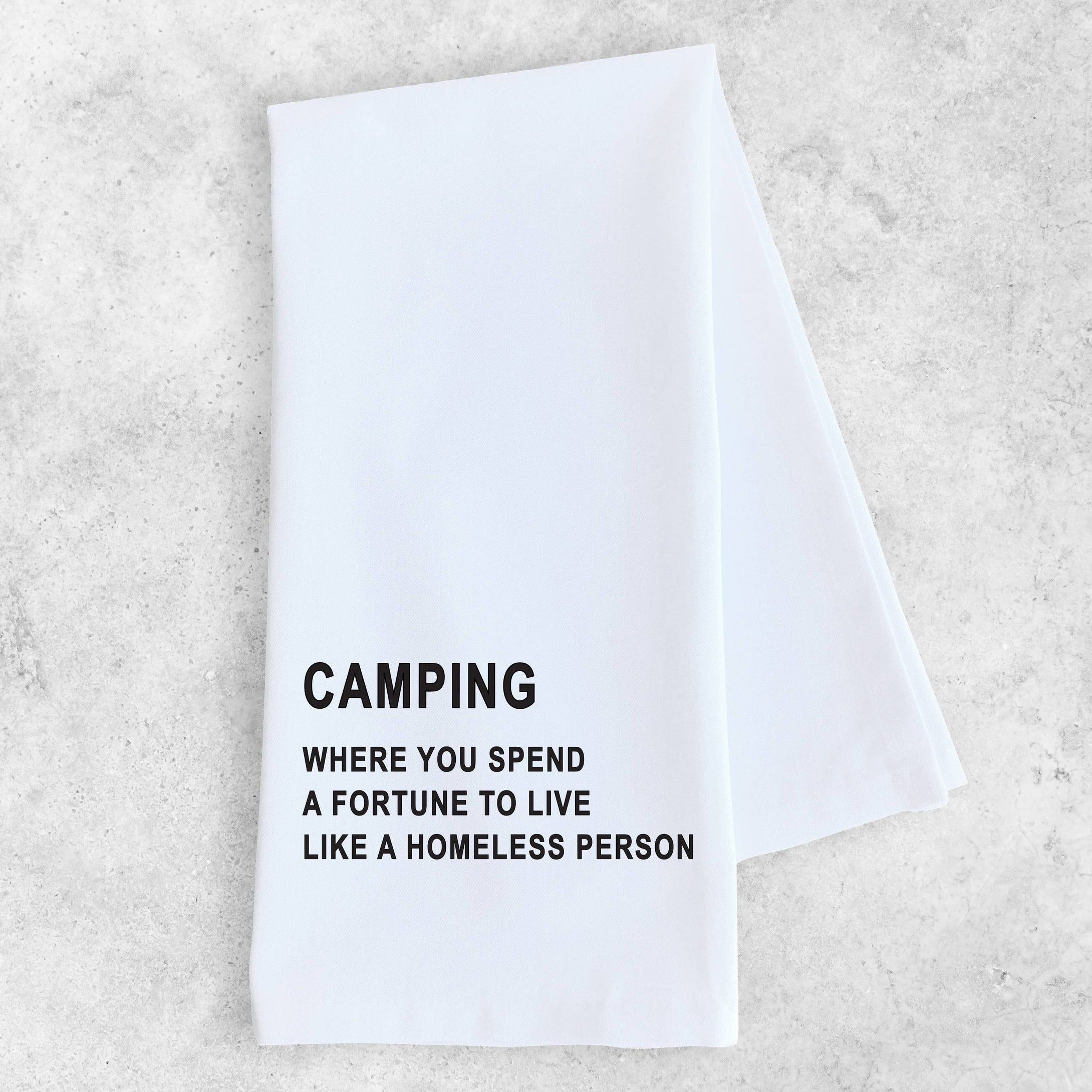 DEV D + CO. - Spend A Fortune Camping - Tea Towel