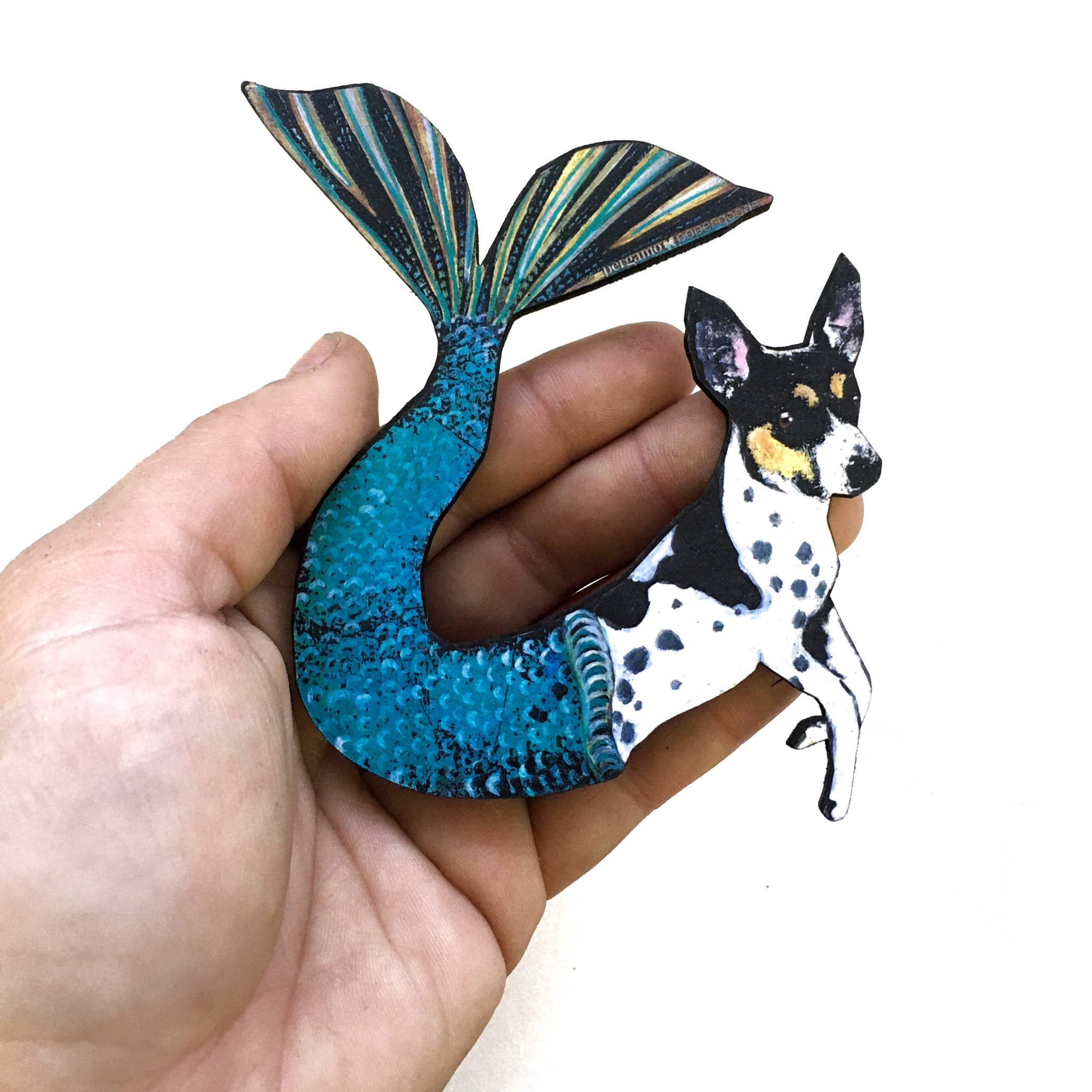 Pergamo Paper Goods - Rat Terrier Mermaid Wood Magnet