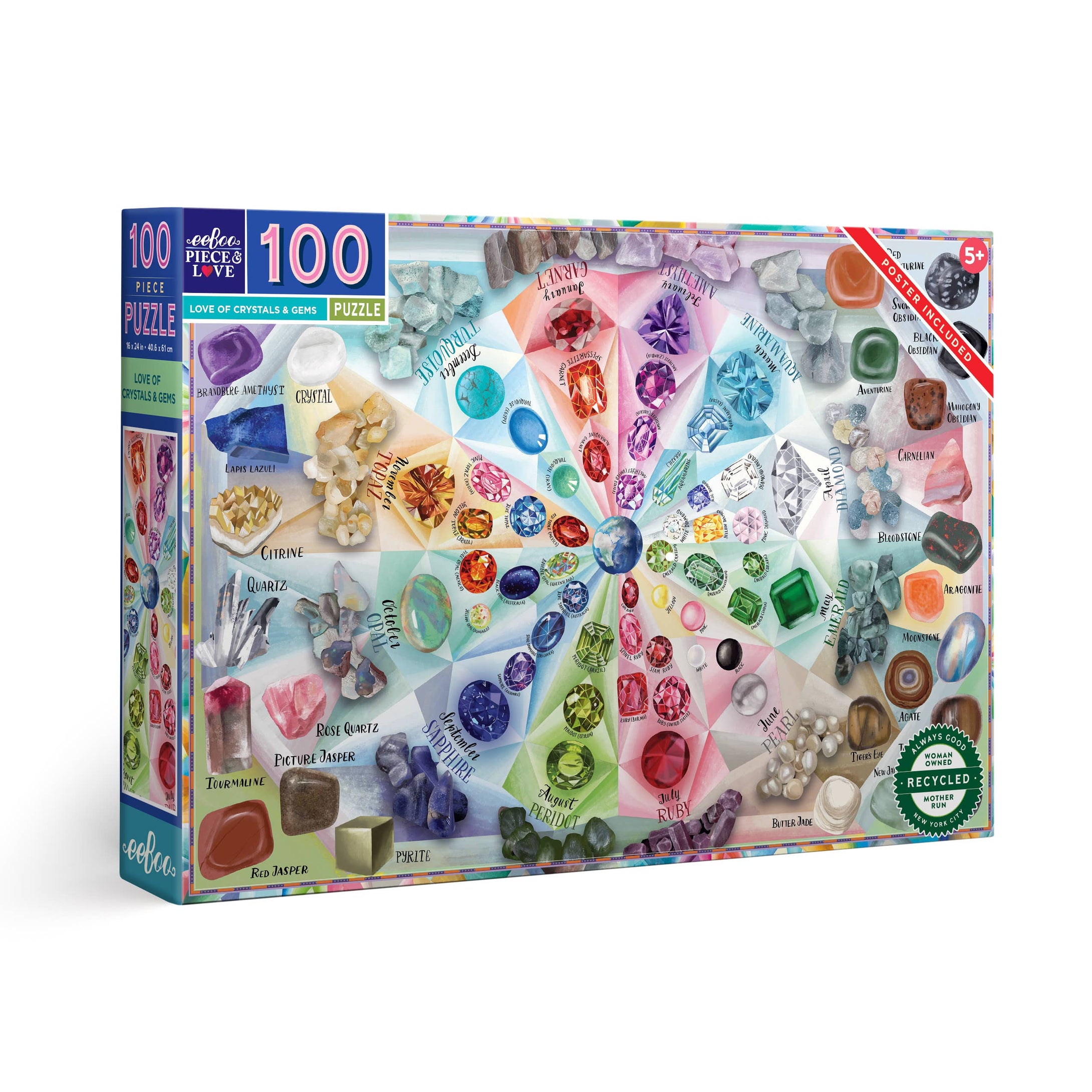 eeBoo - Love of Crystals & Gems 100 Piece Puzzle