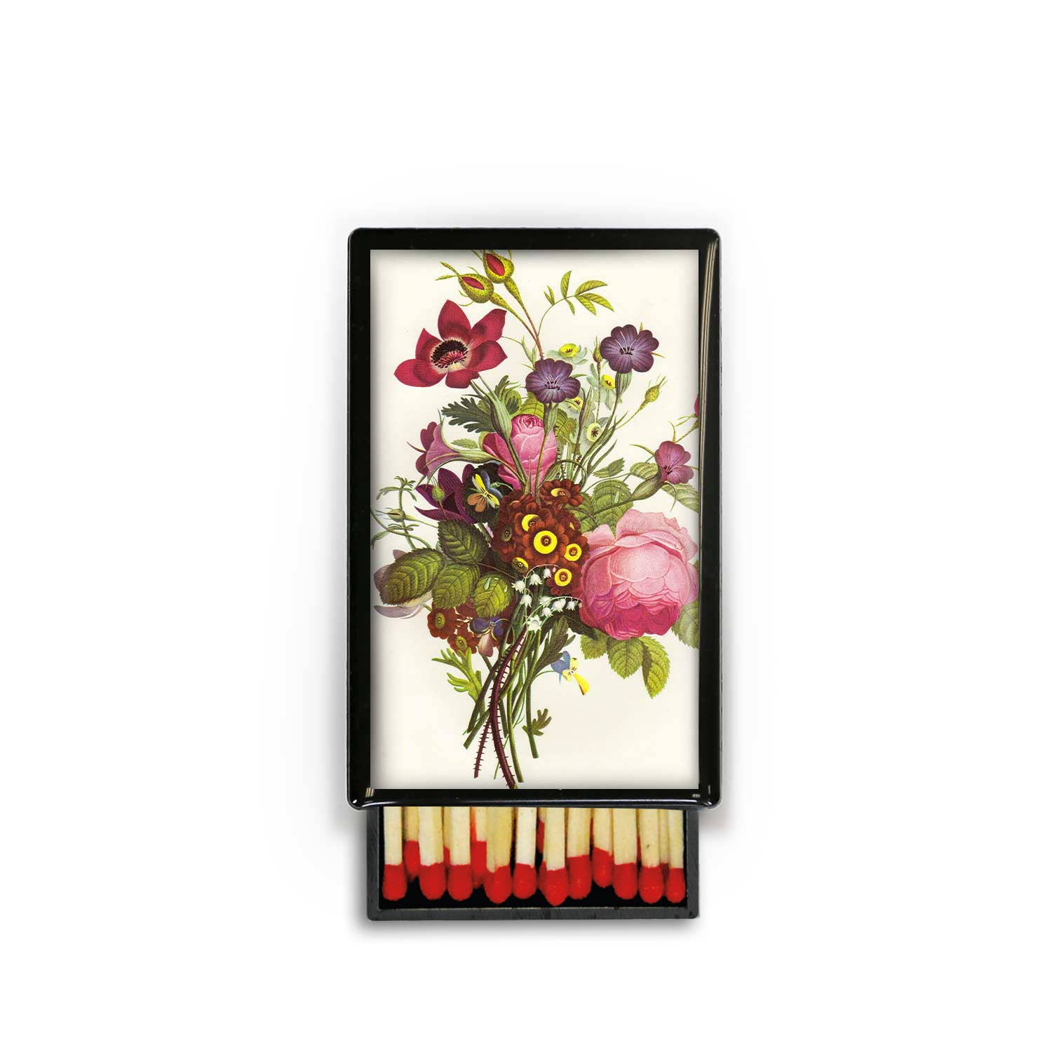 Lucy Lu Designs - Vintage Botanical Cabbage Rose Pansy Jonqui l Slide Box with Wooden Matches