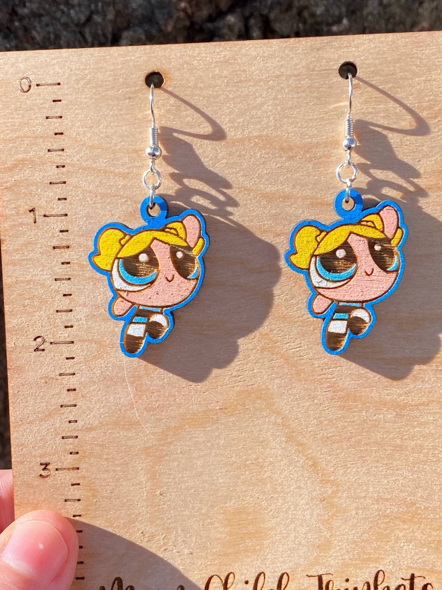 Moon Child Trinkets - Powerpuff Girls Bubbles Hand Painted Wood Dangle Earrings